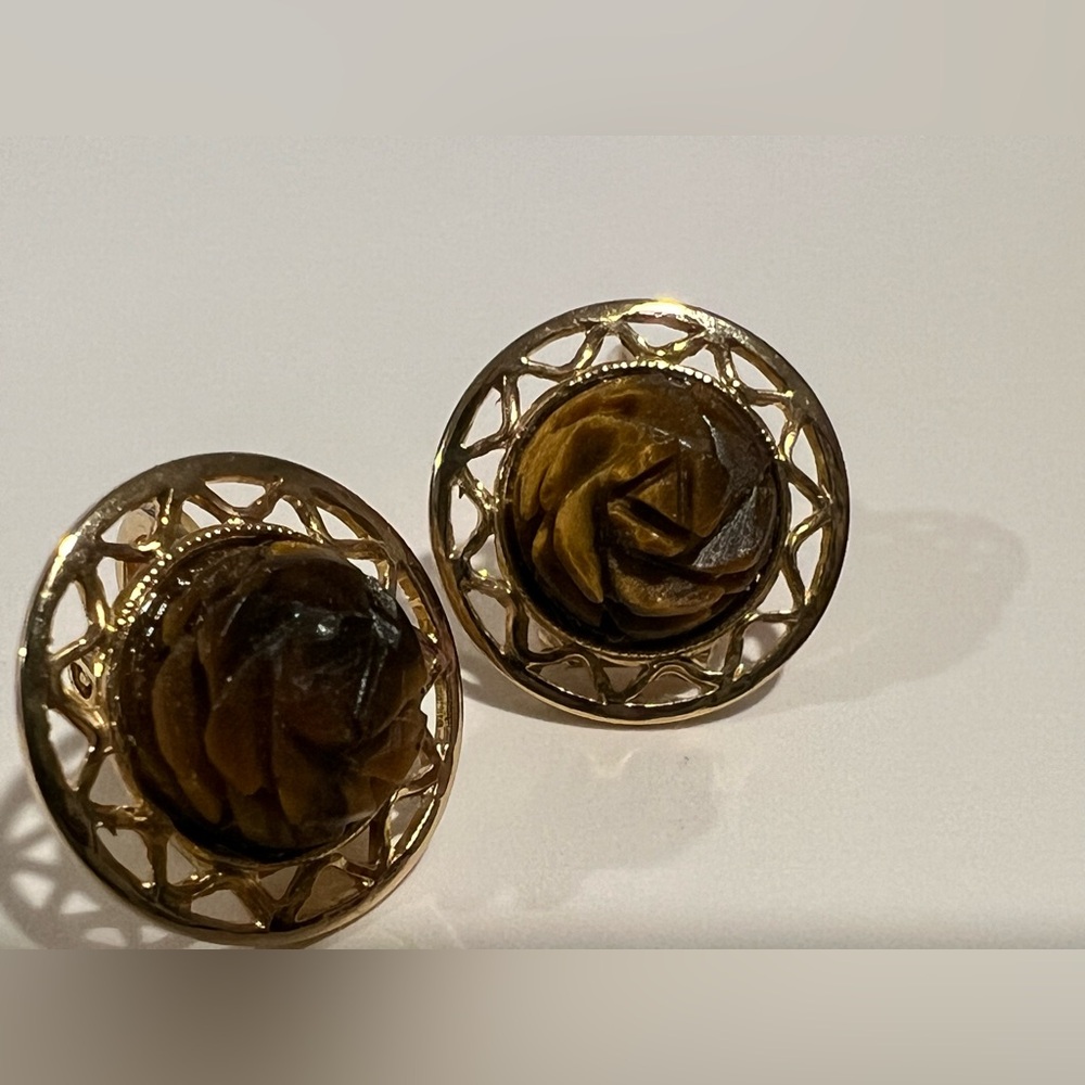 Sarah Coventry Gold and Brown Floral Earrings